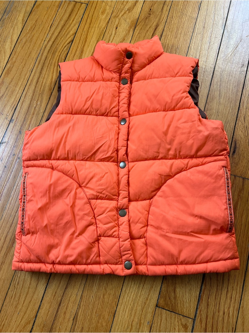 Classic Women's Orange Puffer Vest - Quilted Snap Front
